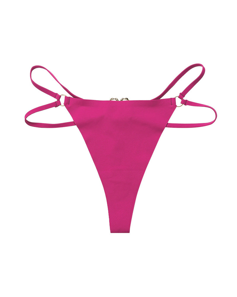 Seamless Double-Strap Heart Metal Ring Design Sexy Thong