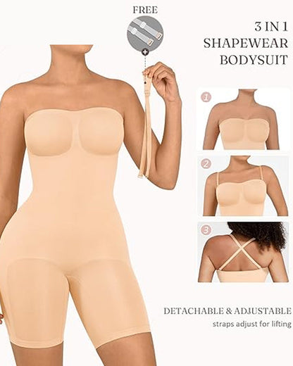 Women's Seamless Tummy Control Body Shaper with Removable Straps