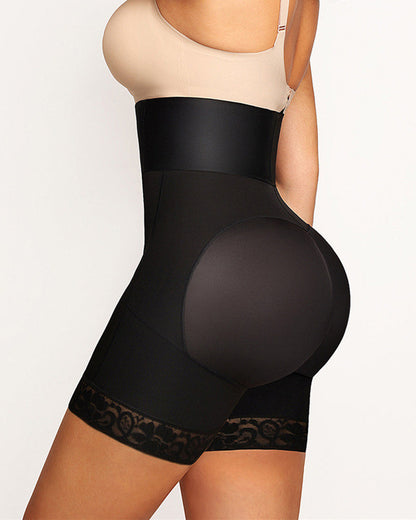 High-waisted Tummy-controlling, Hip-lifting Shapewear Shorts With Zippered Crotch