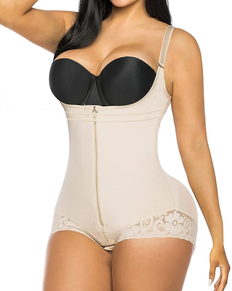 Women Shapewear Tummy Control Fajas Colombianas Body Shaper Zipper Open Bust Bodysuit