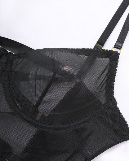 Sexy Back Hollow Mesh See-through Suspender Nightdress