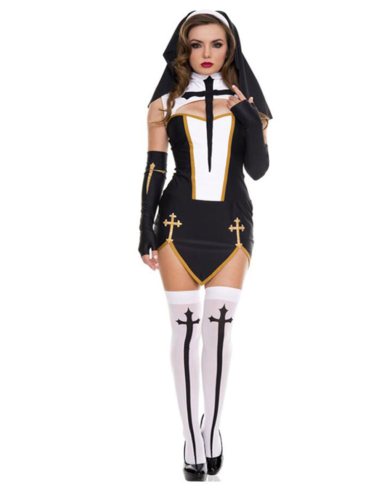 Halloween Black Priest Costume Maria Priest Nun Costume Role Play Costume Suit