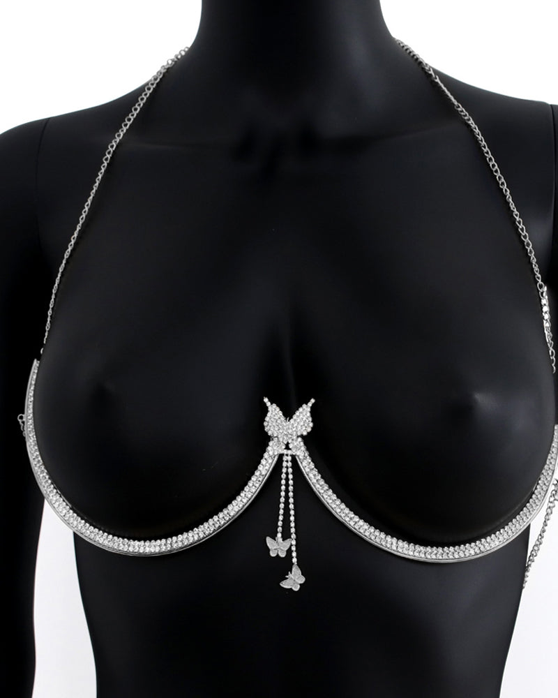 Fashion Sexy Diamond Studded Tassel Bra Necklace