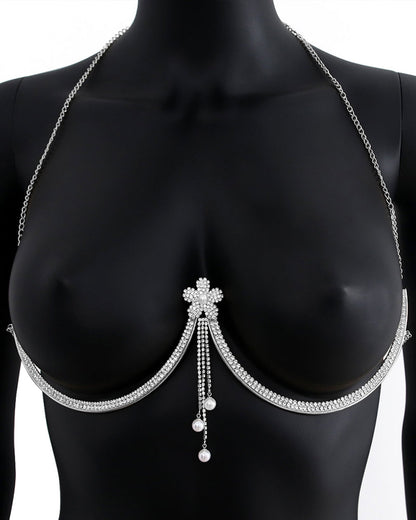 Fashion Sexy Diamond Studded Tassel Bra Necklace