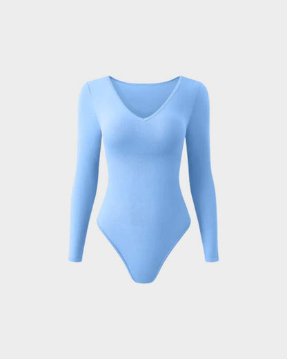 Floralshe® Sexy Ribbed V Neck Long Sleeve Bodysuits