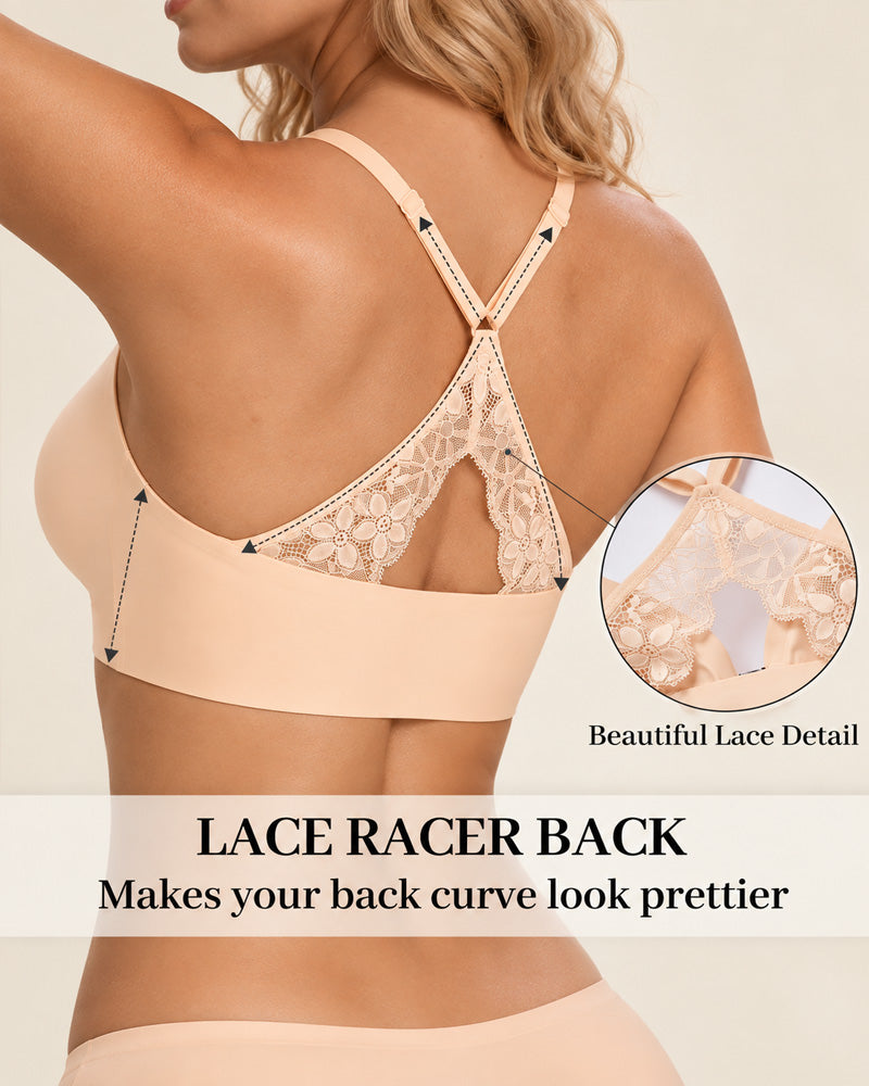 Deep V Front Closure Lace Back Jelly Wireless Bra