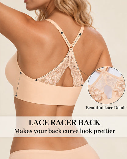Deep V Front Closure Lace Back Jelly Wireless Bra