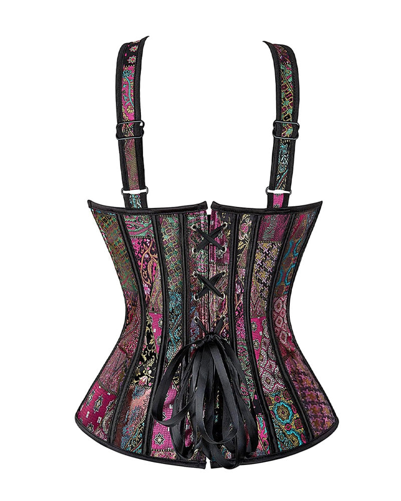 Women's Vintage Jacquard Drawstring Back Bodysuit