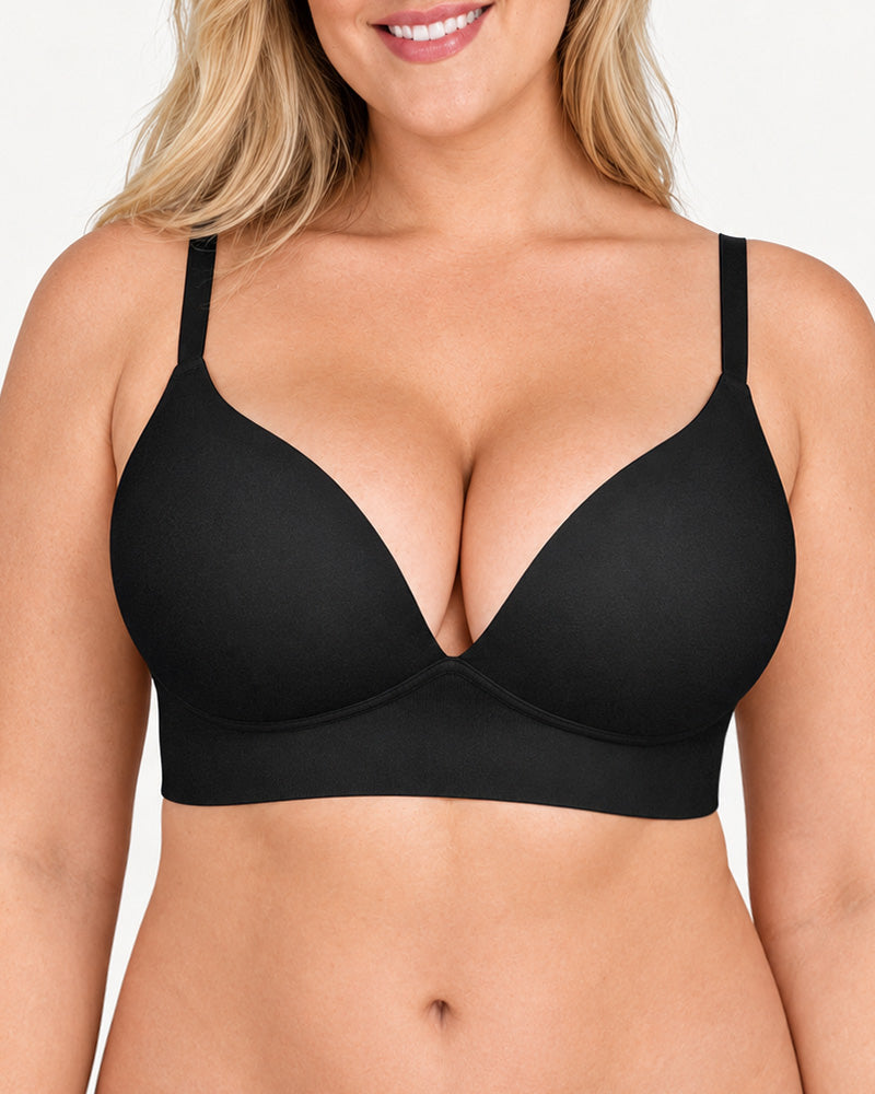 Deep V Seamless Elastic Ribbed Wire-Free Push-Up Bra
