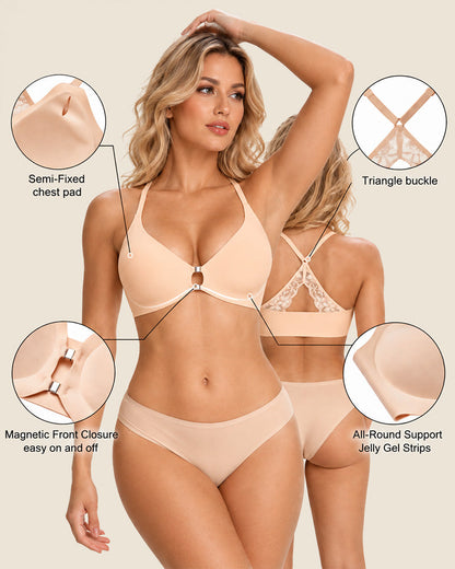 Deep V Front Closure Lace Back Jelly Wireless Bra
