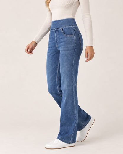 Casual High Waist Washed Bootcut Jeans