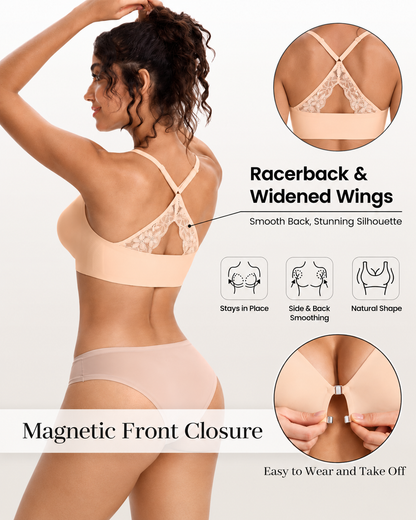 Deep V Front Closure Lace Back Jelly Wireless Bra