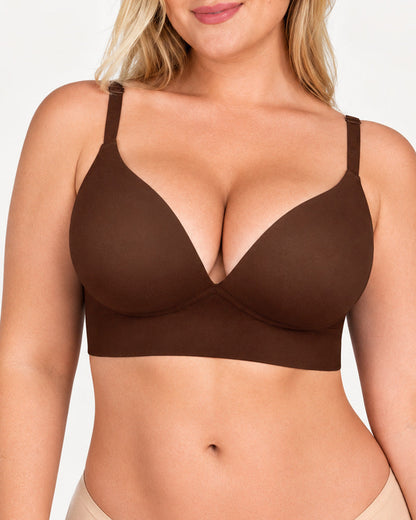 Deep V Seamless Elastic Ribbed Wire-Free Push-Up Bra