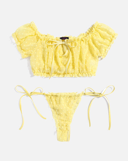 Floral Mesh Ruffle Lingerie Set