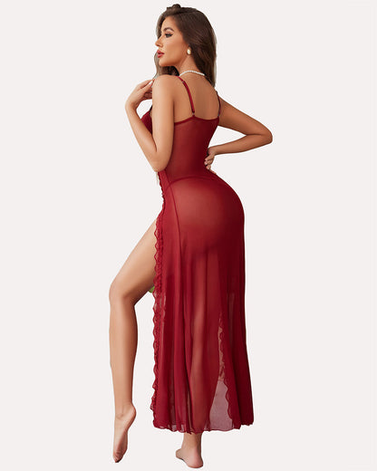 Lace Mesh Side Split Nightgowns