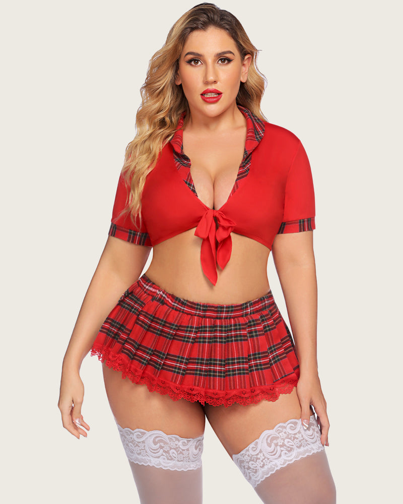 Plus Size Lingerie with Tie Top and Mini Skirt
