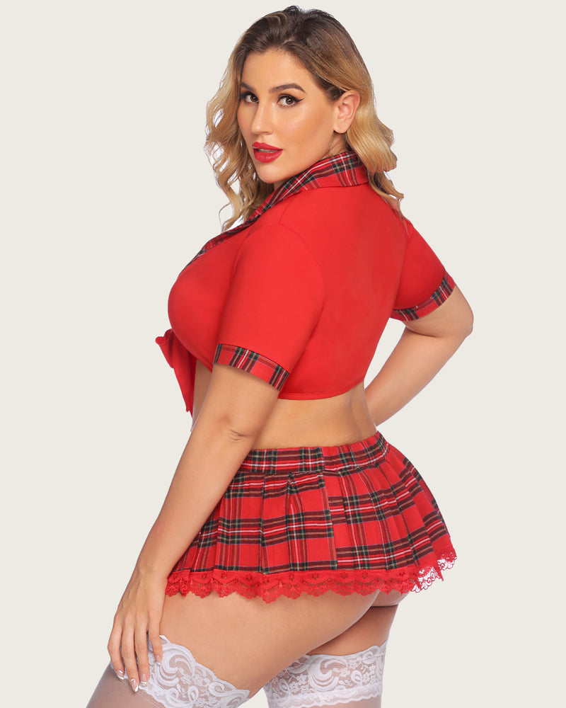 Plus Size Lingerie with Tie Top and Mini Skirt