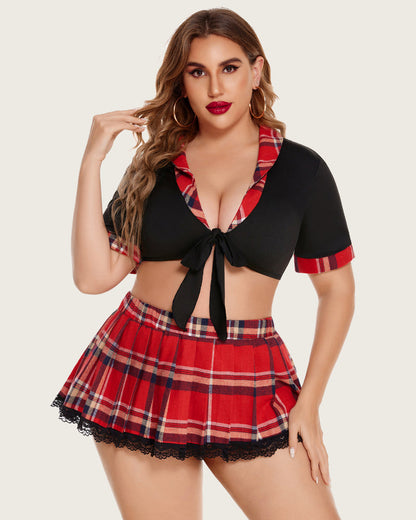Plus Size Lingerie with Tie Top and Mini Skirt
