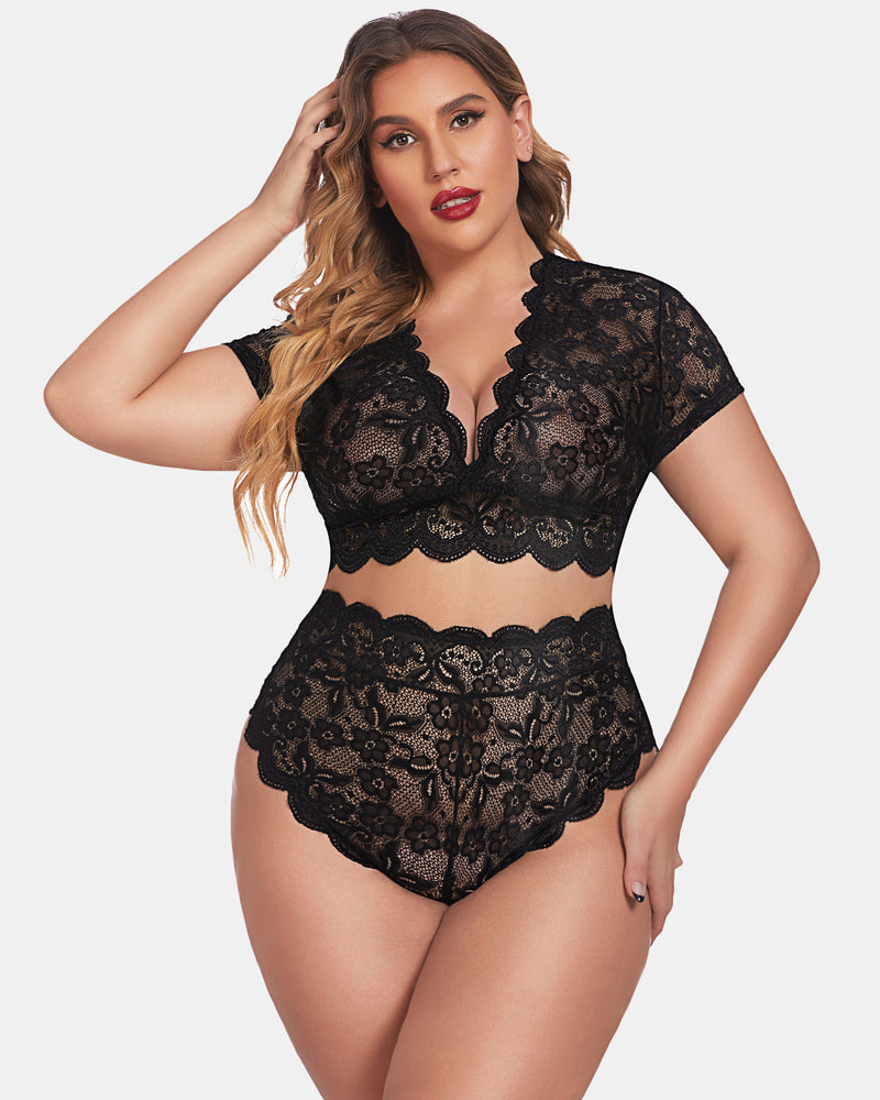 Plus Size Floral Lace Trim Set