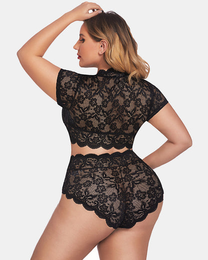 Plus Size Floral Lace Trim Set
