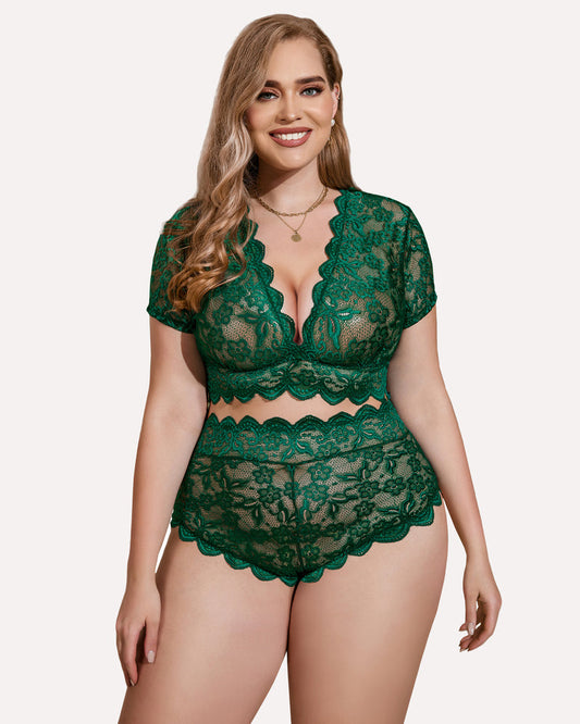 Plus Size Floral Lace Trim Set