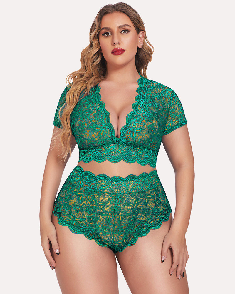 Plus Size Floral Lace Trim Set
