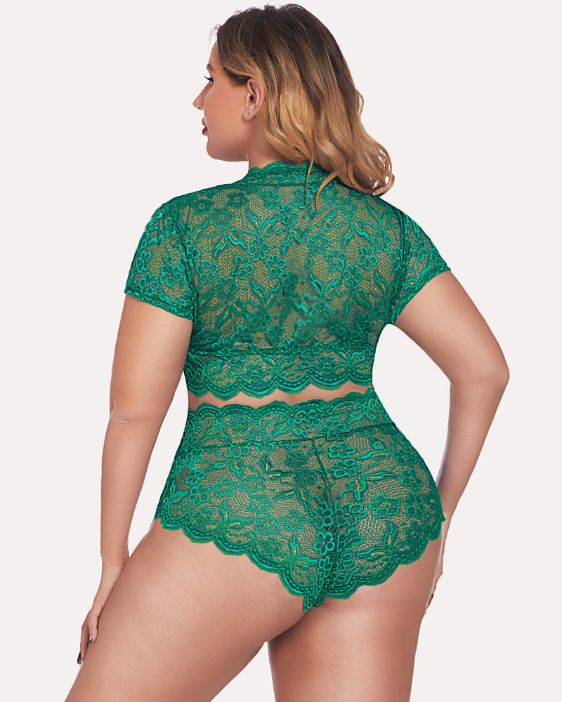 Plus Size Floral Lace Trim Set