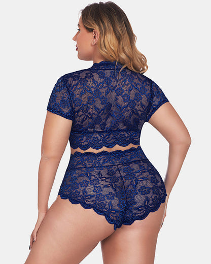 Plus Size Floral Lace Trim Set