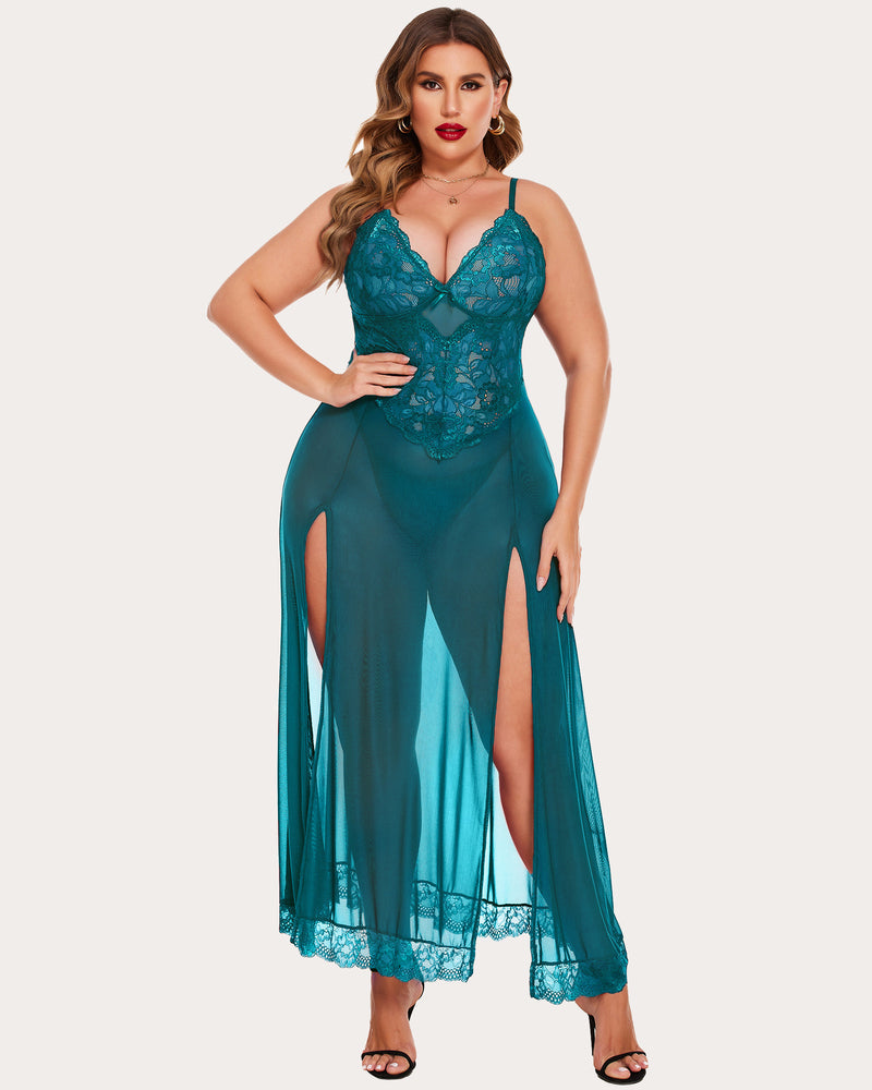 Plus Size Floral Side Slits Nightdress