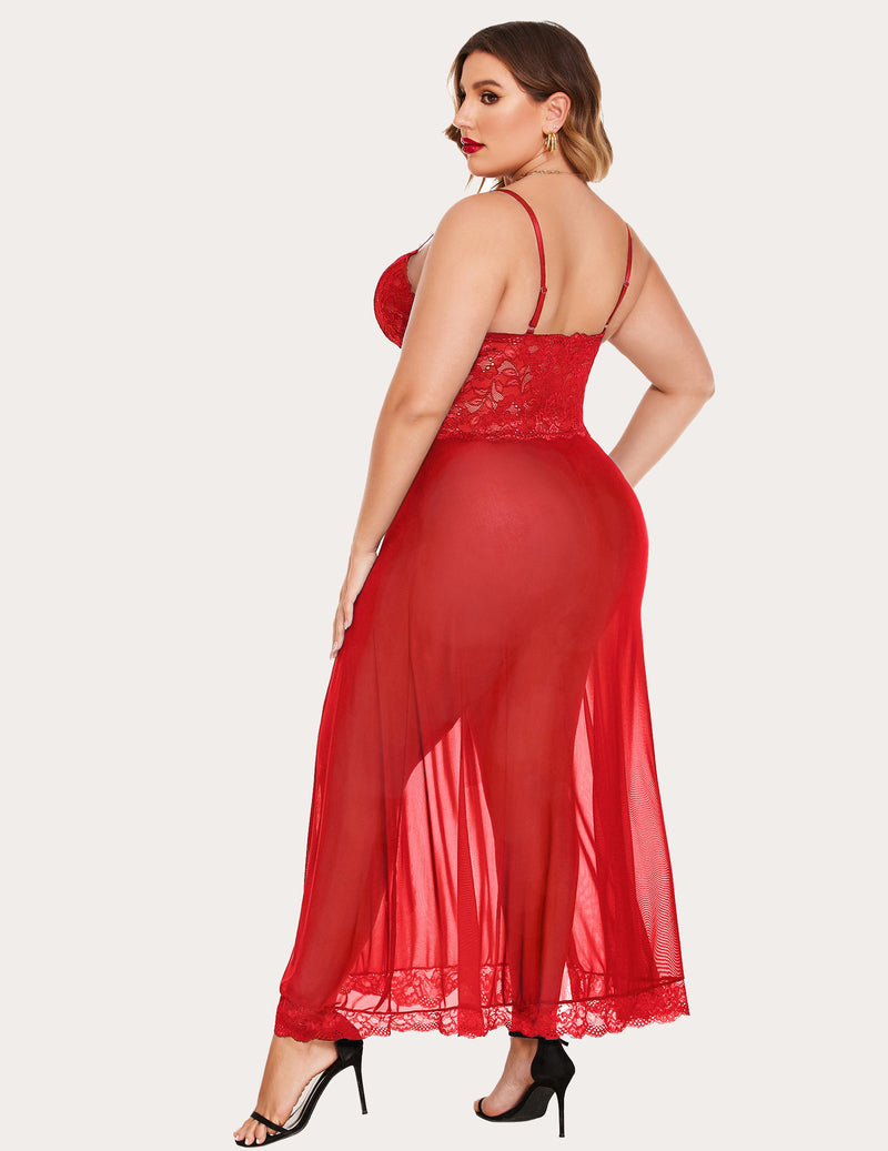 Plus Size Floral Side Slits Nightdress