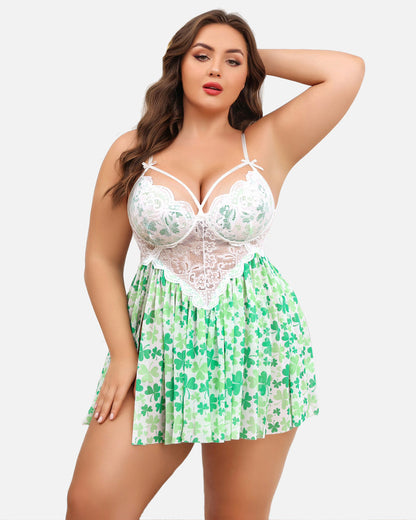 Plus Size Heart Lace Side Slit Nightdress