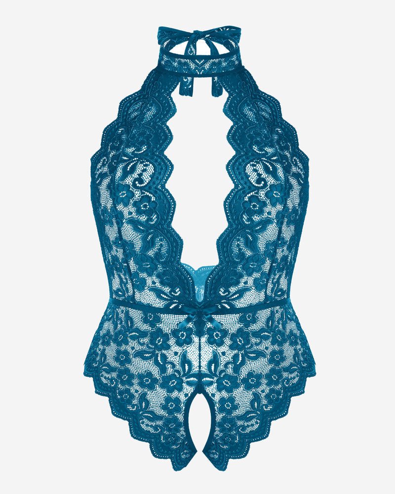 Plus Size Lace Halter Teddy
