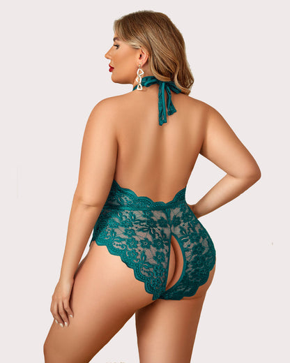 Plus Size Lace Halter Teddy