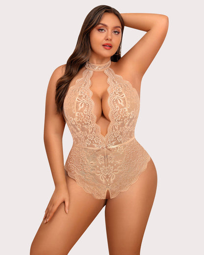 Plus Size Lace Halter Teddy