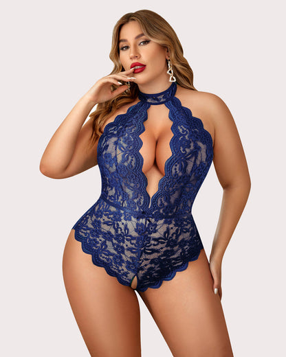 Plus Size Lace Halter Teddy
