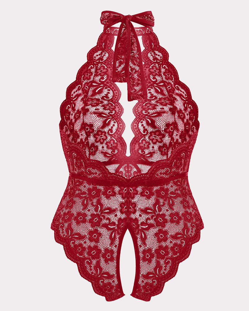 Plus Size Lace Halter Teddy