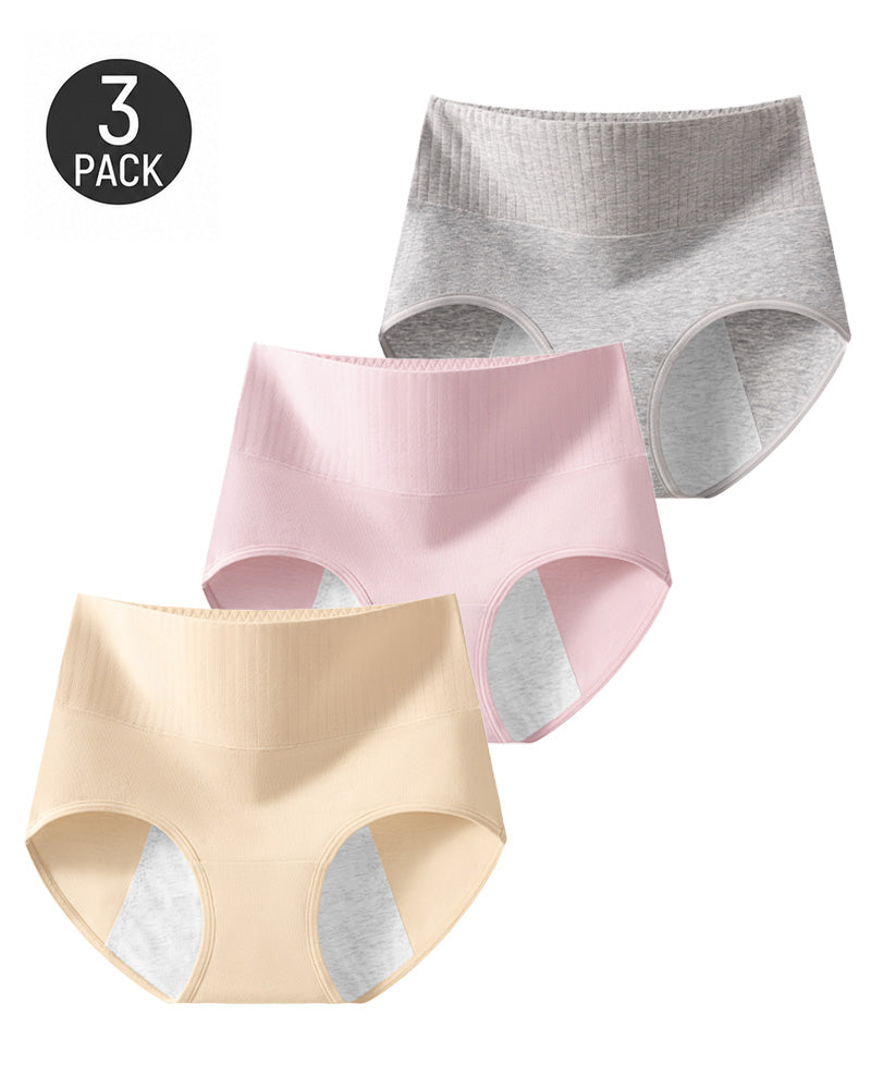 3-Pack High Waist Pure Cotton Comfortable Leak-proof Menstrual Panties