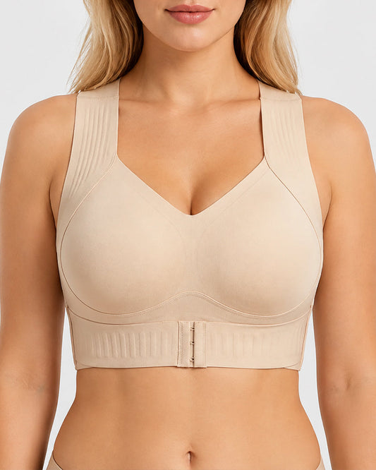 Front Closure Cross Back Wireless Posture Seamless Support Bra