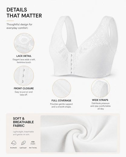 2-Pack Deep V Front Closure Lace Trim Vest Bra