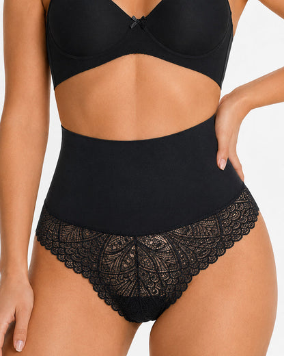 2-Pack High Waist Elastic Tummy Control Lace Hip Lift Shaping Thongs
