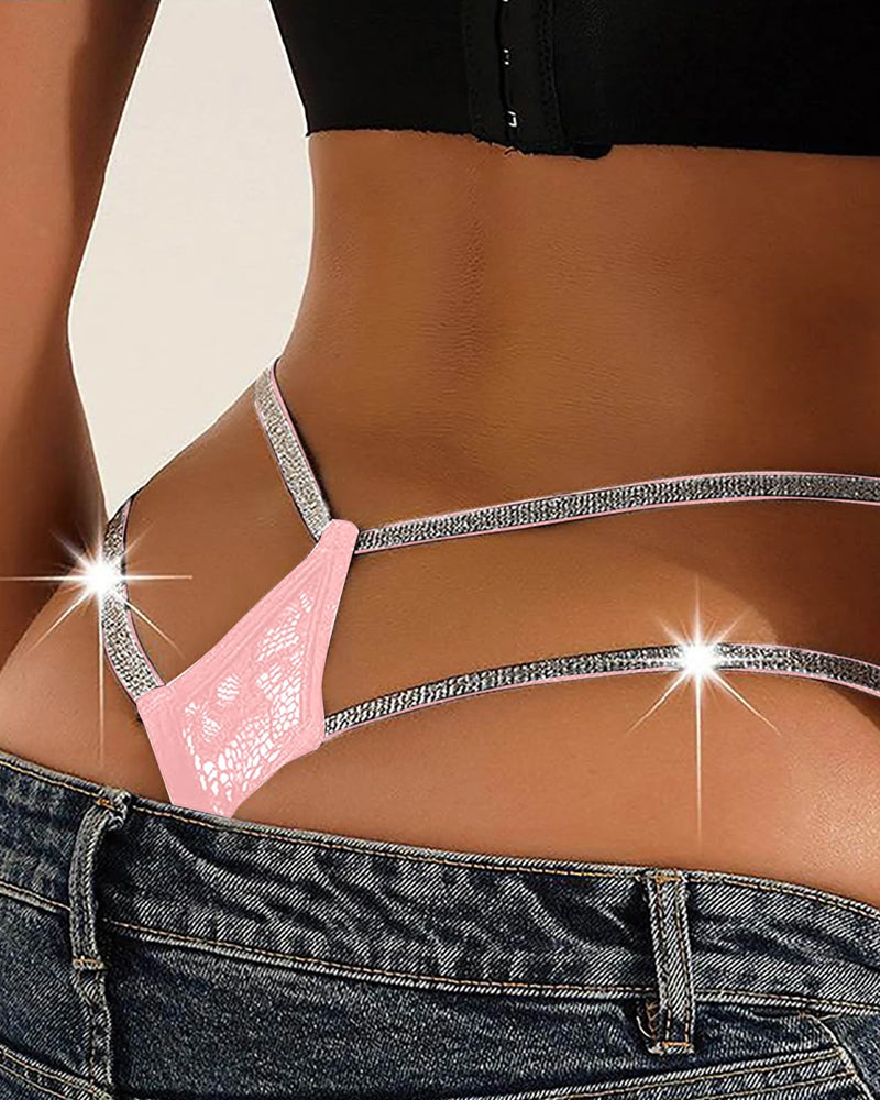 Sexy Lace Openwork Shiny Belt Low-rise Thong