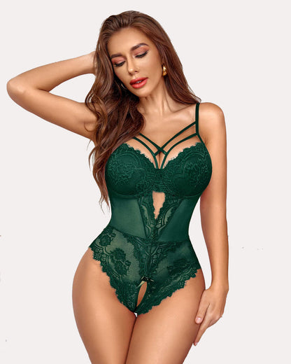 Floral Lace Crotchless Bodysuit