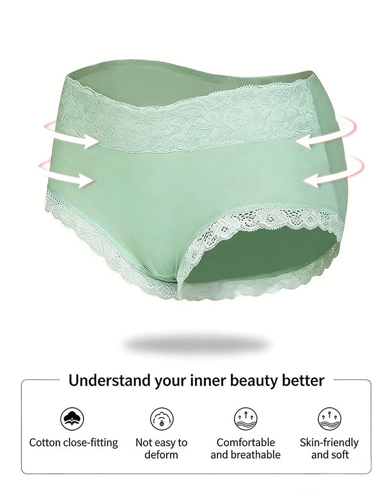 Women's Pure Cotton Breathable Skin-friendly Lace Trim Tummy Control Panties