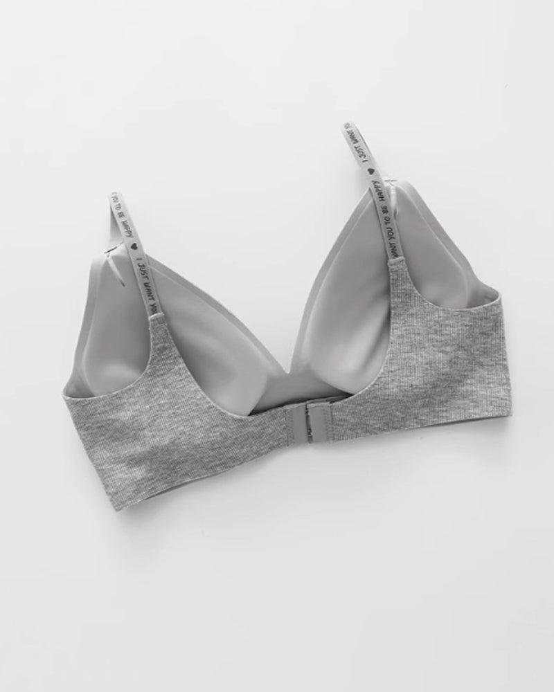Deep V Seamless Letter Thin Straps Wire-Free Comfort Bra