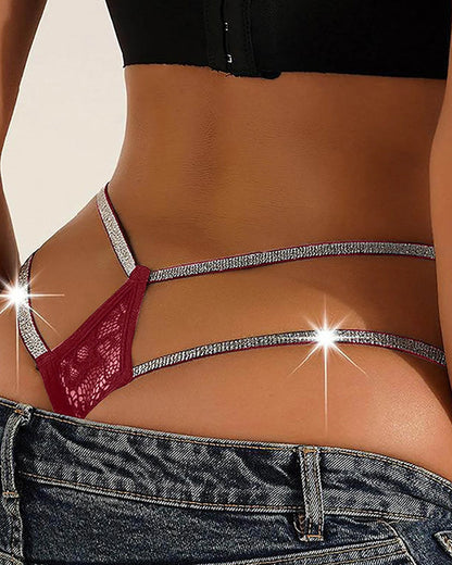 Sexy Lace Openwork Shiny Belt Low-rise Thong