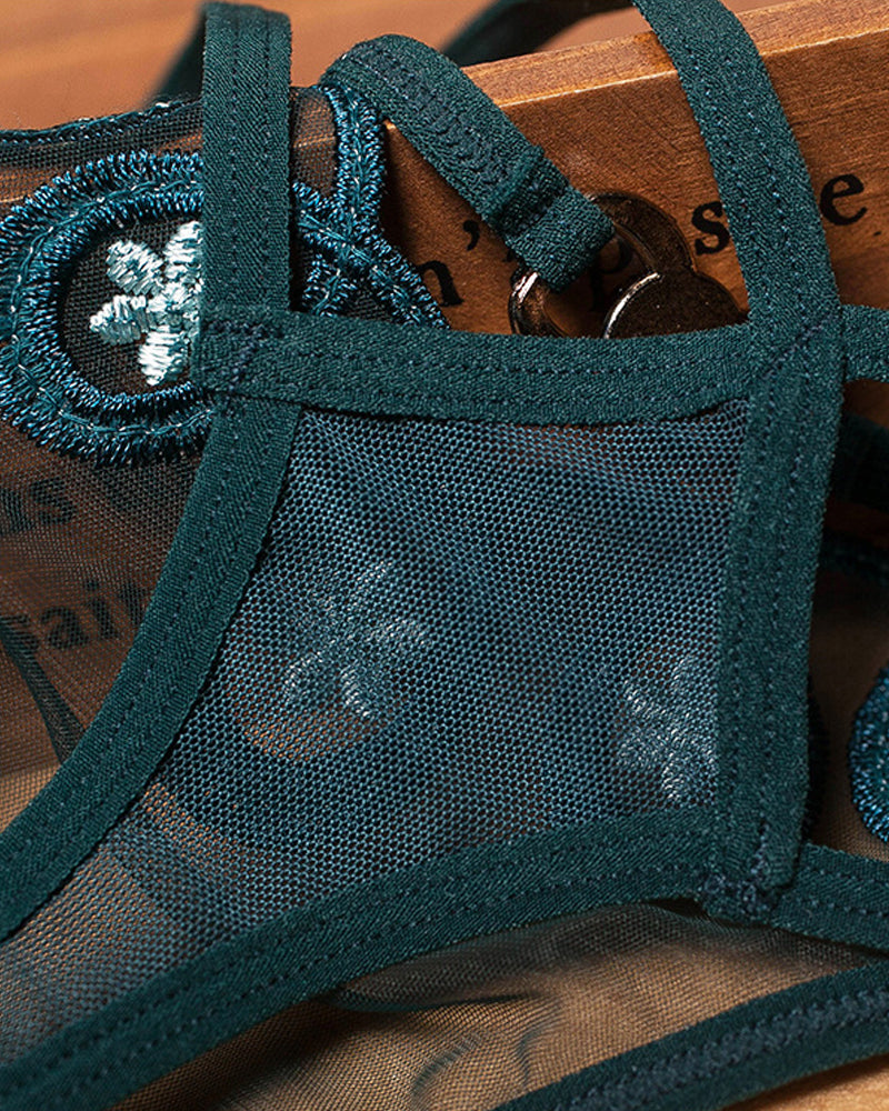 Embroidered Sexy Sheer Mesh Thong