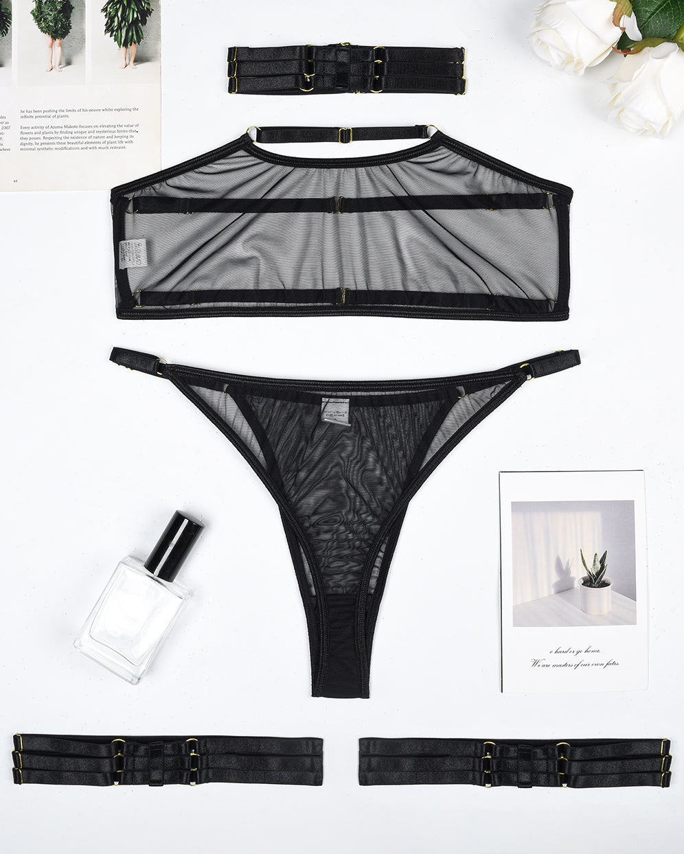 4 Piece Sheer Mesh Bra and Thong Set