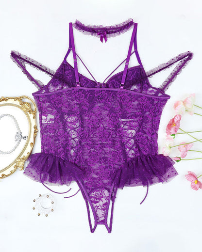 Plus Size Sheer Lace Bodysuits