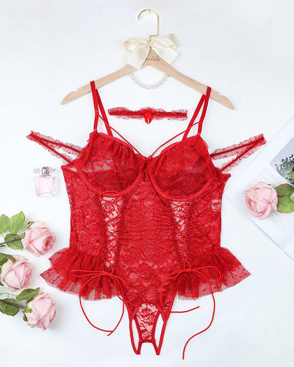 Plus Size Sheer Lace Bodysuits