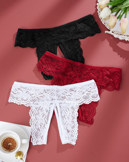 Plus Size Open Crotch Lace Panties